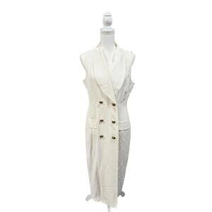 Vintage Dawn Joy Fashions Women's White Sleeveless Blazer Dress, size Medium